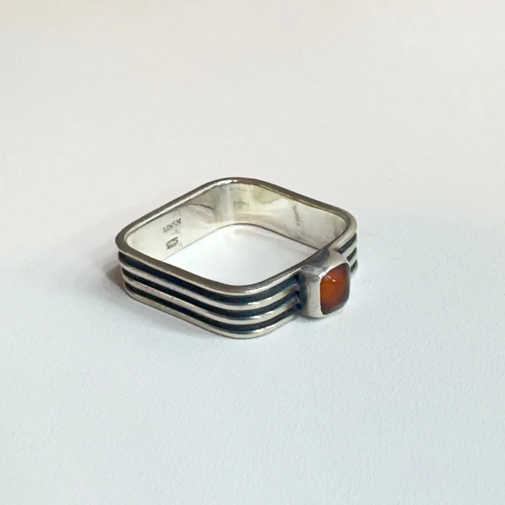 Sterling Silver 925 MNSN Square Amber Ring (6.5)